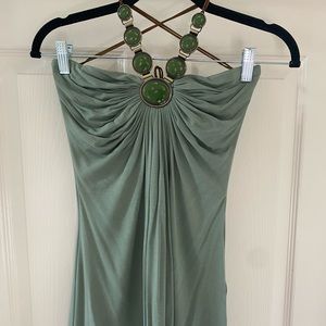 Sky sage colored strapless jeweled neck top